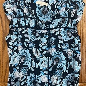 LOFT Navy and Light Blue Floral Blouse